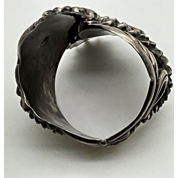 Taxco Sterling Silver Hinged Clamper Cuff Bracelet Quetzalcoatl Dragon Repousse - Picture 6 of 8